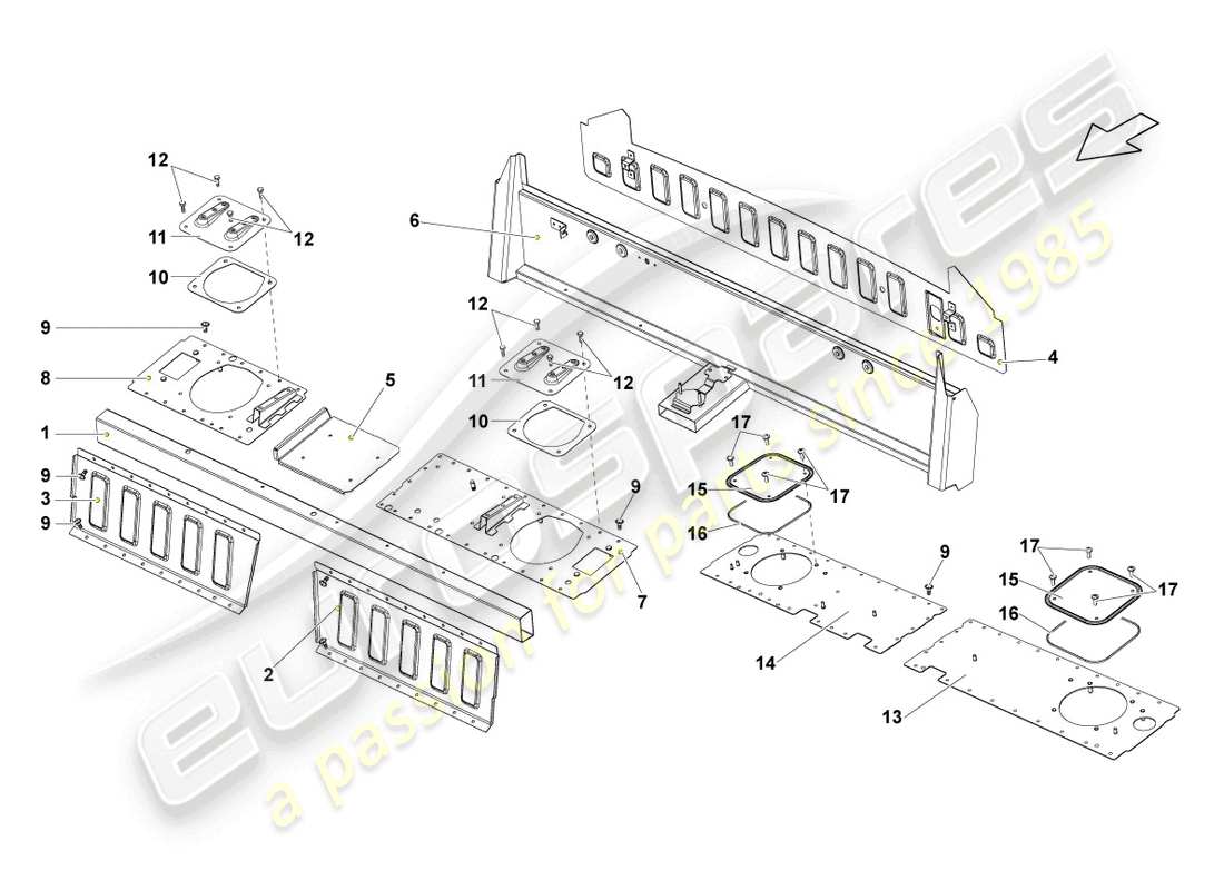 lamborghini gallardo coupe (2004) rear panel parts diagram