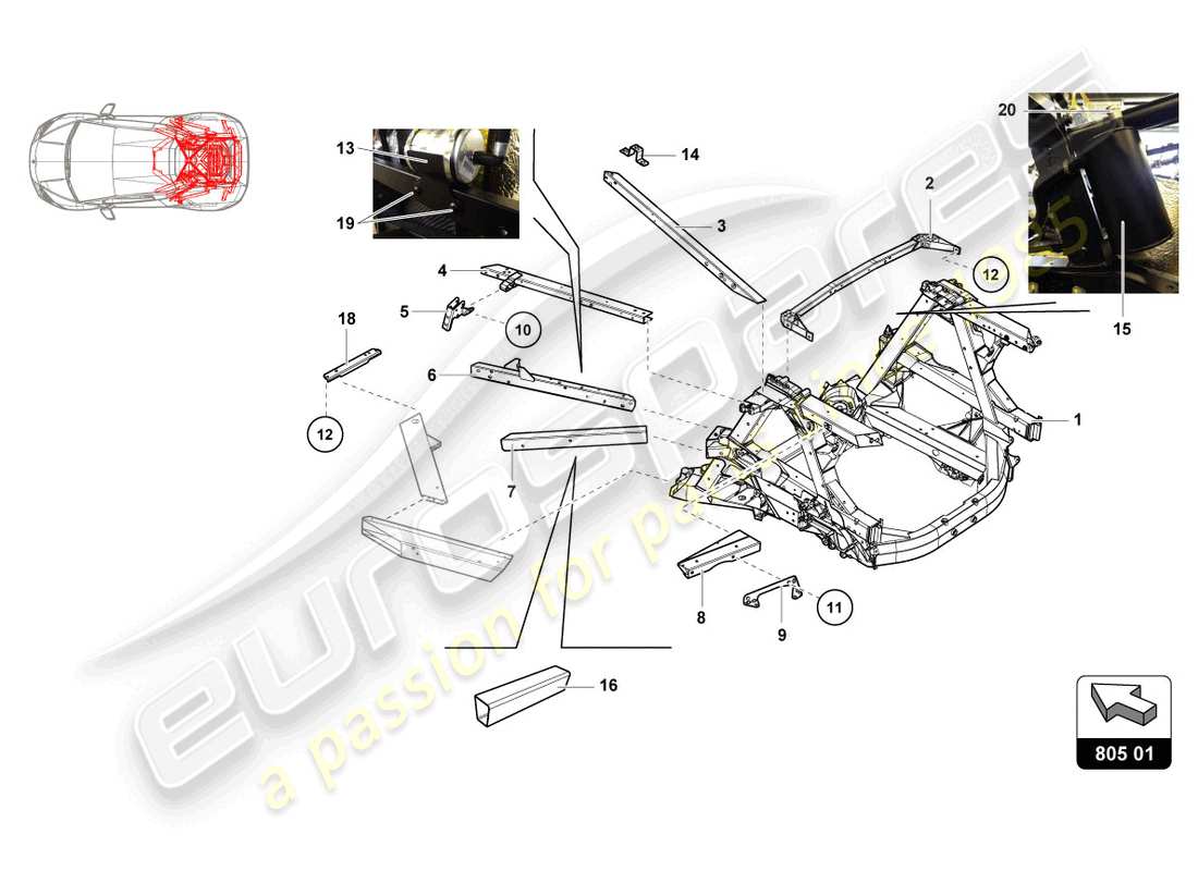 lamborghini super trofeo (2015) rear frame inner elements part diagram