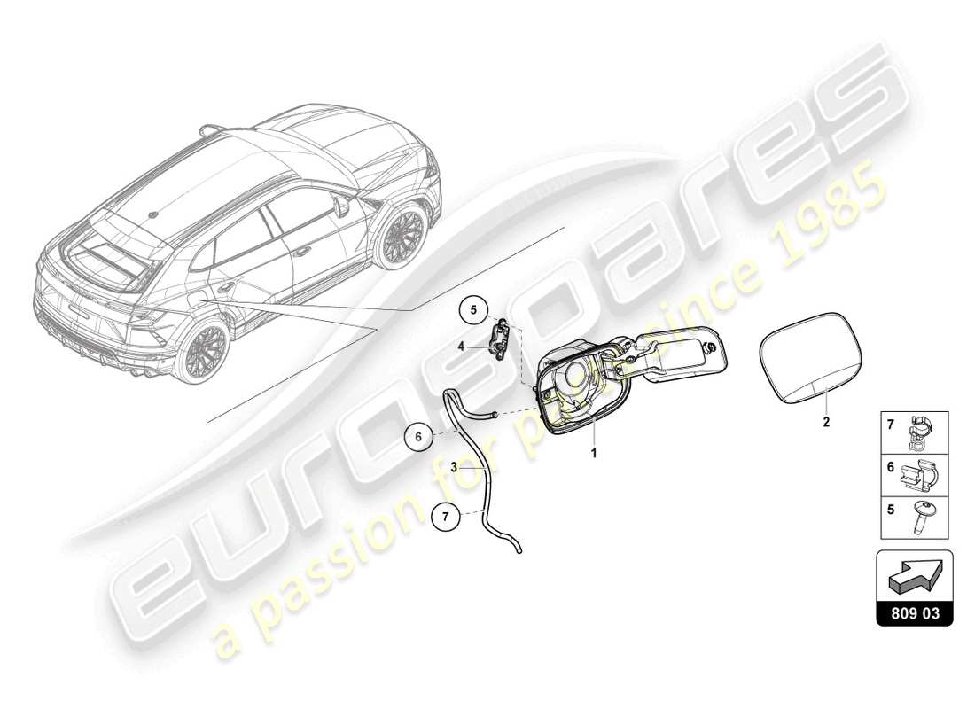 lamborghini urus (2022) fuel filler flap parts diagram
