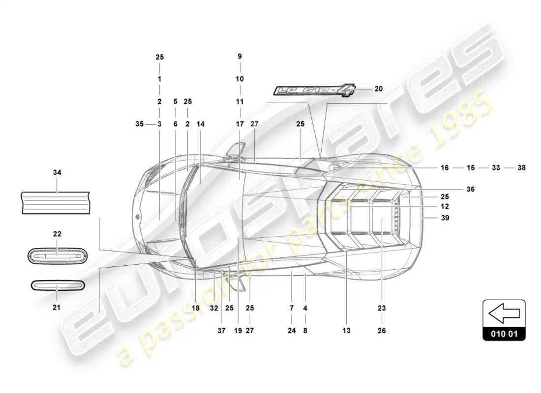 lamborghini lp580-2 spyder (2019) inscriptions/lettering parts diagram