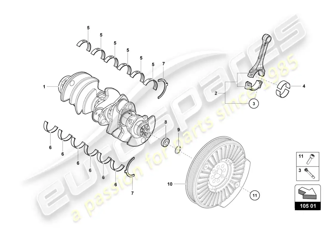lamborghini lp610-4 coupe (2018) crankshaft with bearings parts diagram