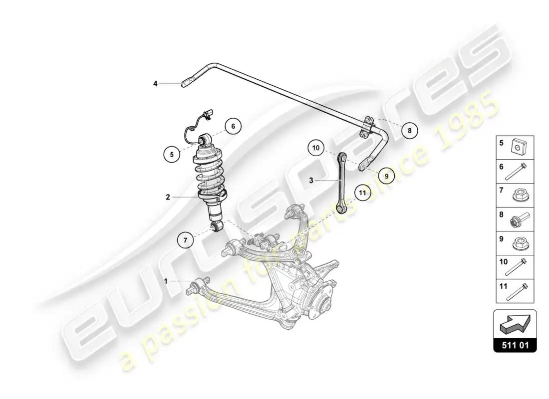 lamborghini lp610-4 coupe (2018) shock absorber parts diagram