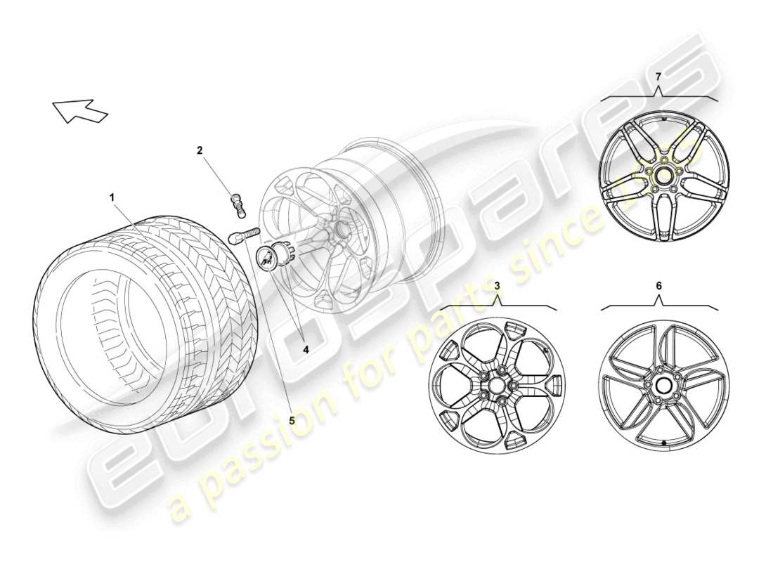 lamborghini lp640 coupe (2010) aluminium rim rear part diagram