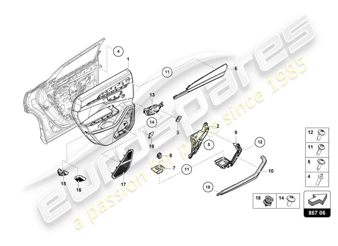 lamborghini urus (2022) door panel rear parts diagram