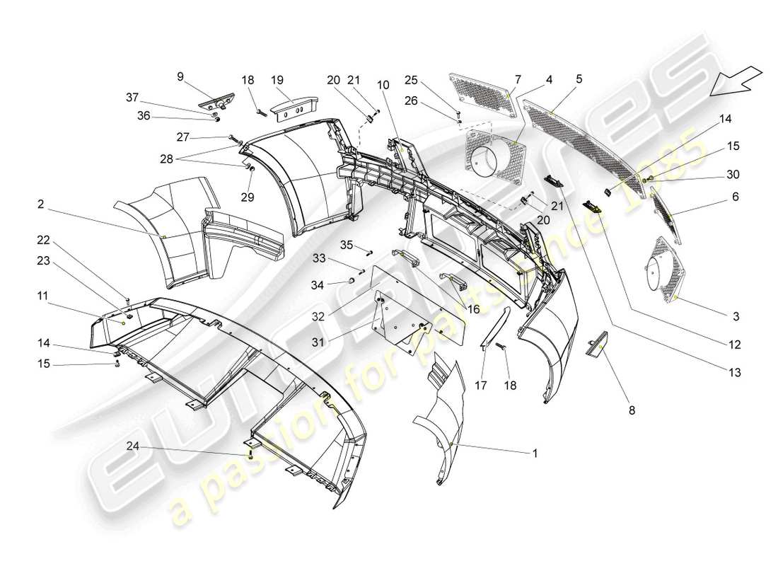 lamborghini gallardo coupe (2006) bumper rear parts diagram