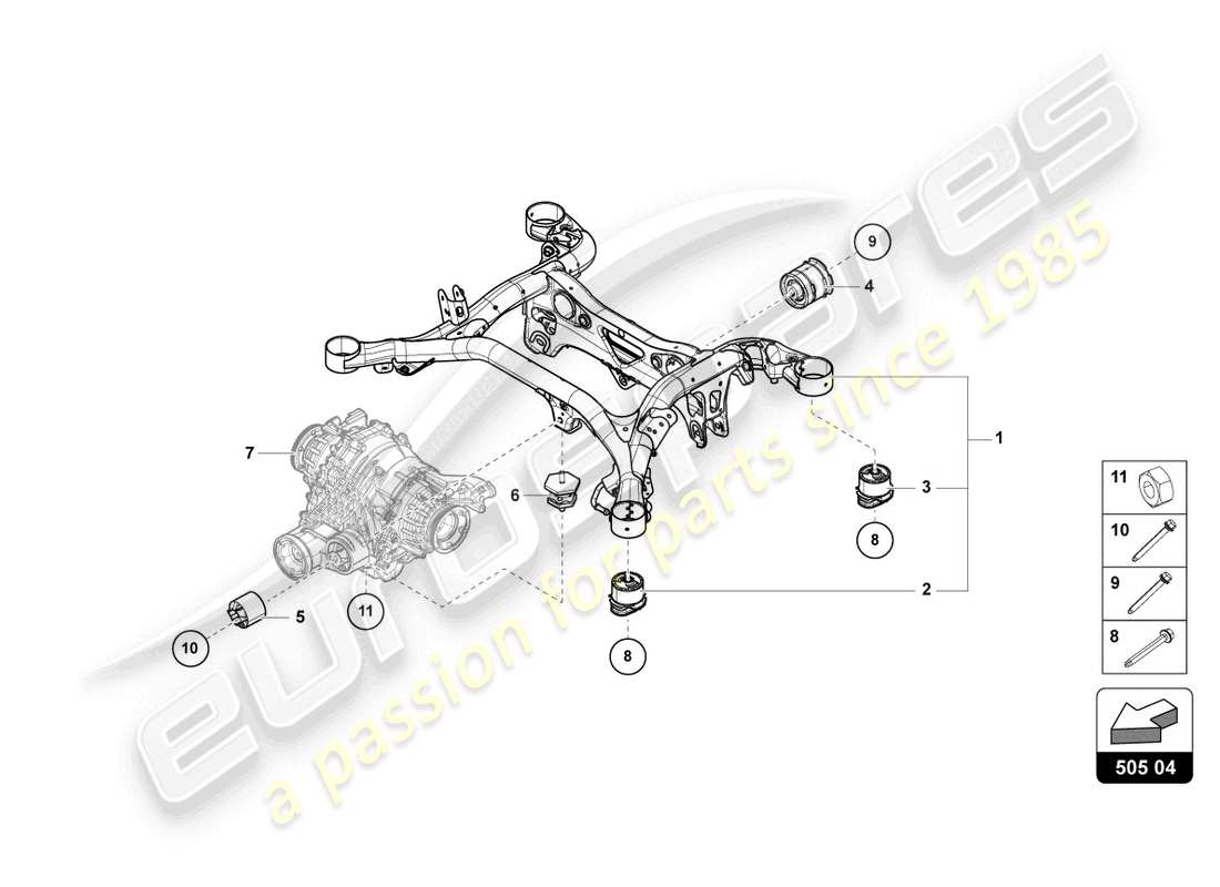 lamborghini urus s (2023) suspension sub-frame rear part diagram