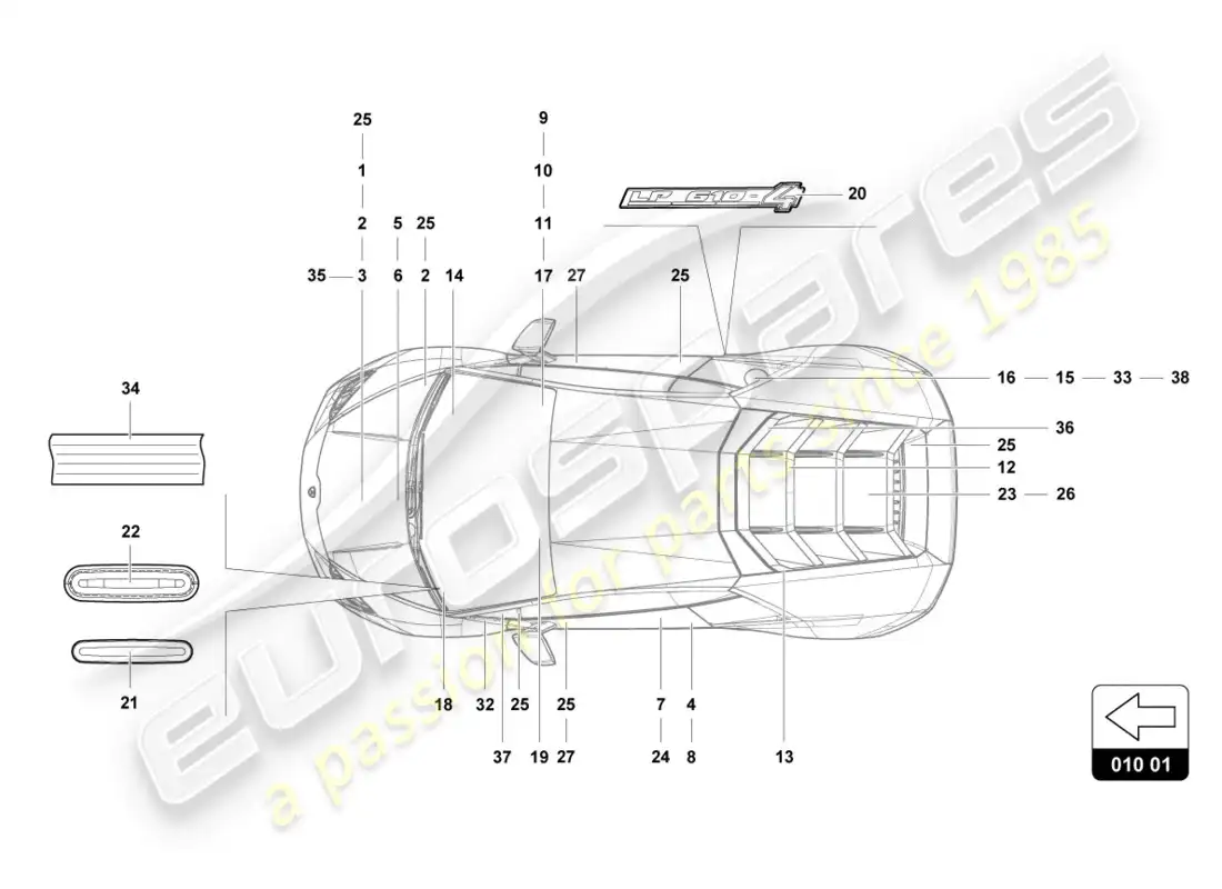 lamborghini evo spyder 2wd (2020) inscriptions/lettering parts diagram