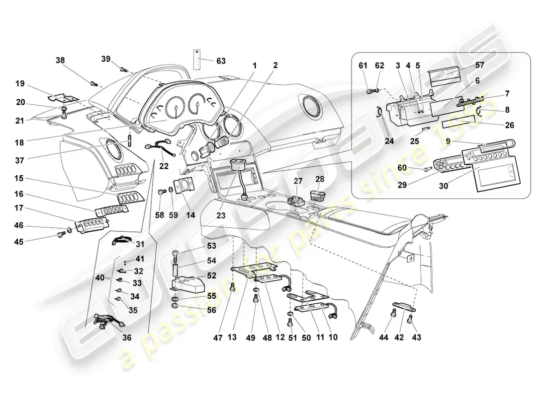lamborghini murcielago roadster (2005) dashboard parts diagram