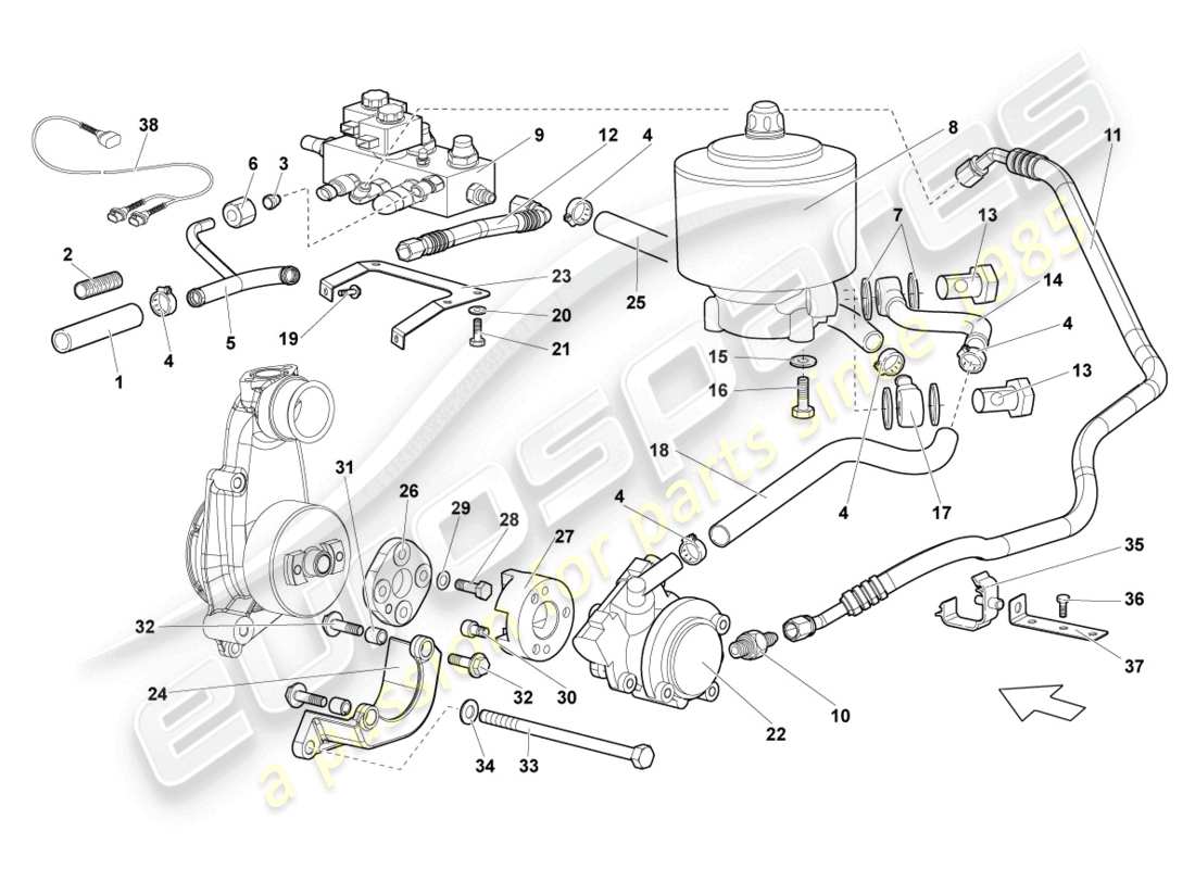 lamborghini reventon hydraulic system and fluid container with connect. pieces part diagram