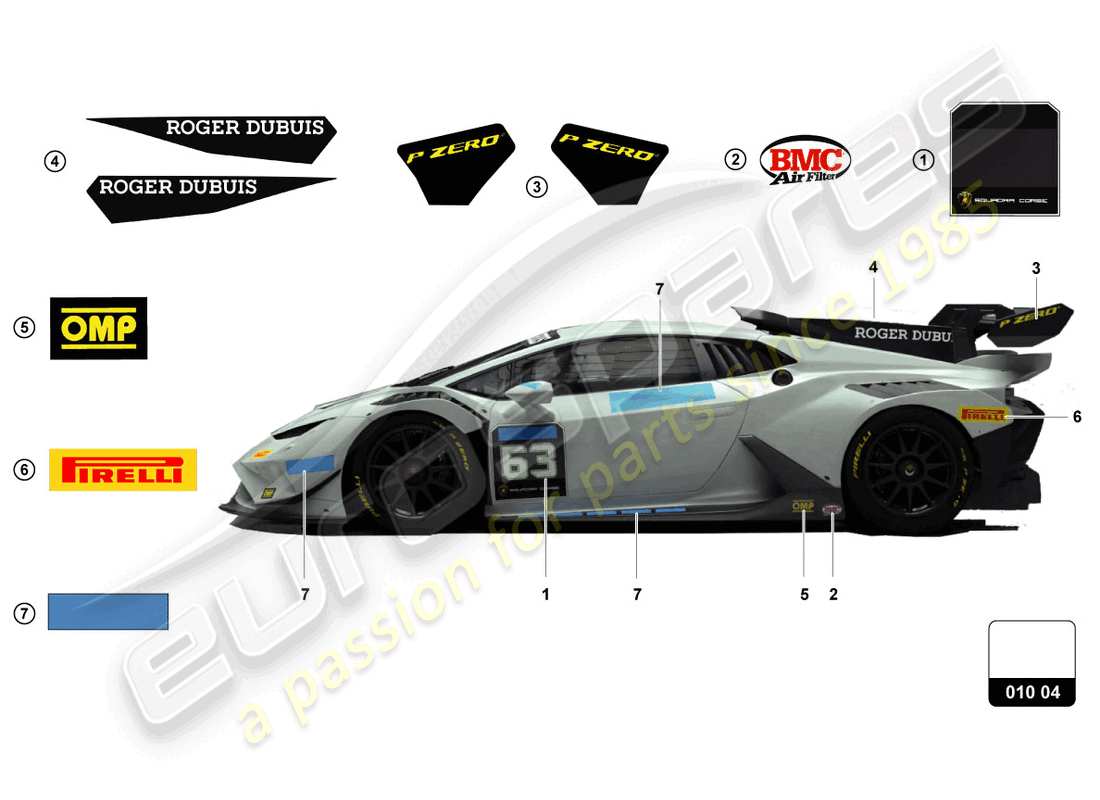 lamborghini 2022 (super trofeo evo 2) stickers part diagram