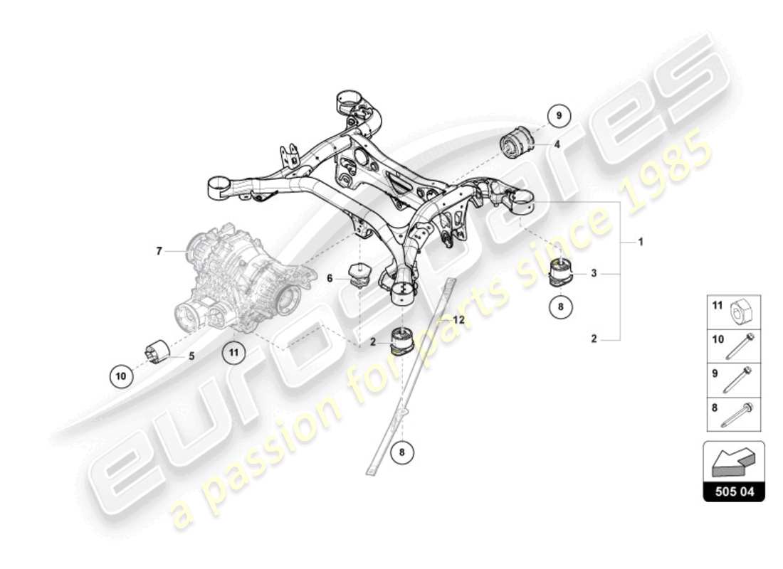 lamborghini urus (2019) suspension sub-frame rear parts diagram
