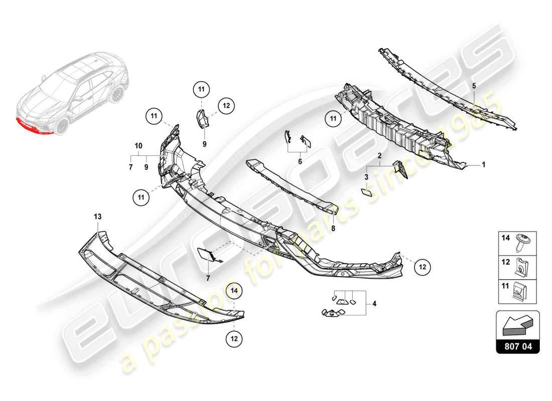 lamborghini urus (2019) bumper, complete dune parts diagram