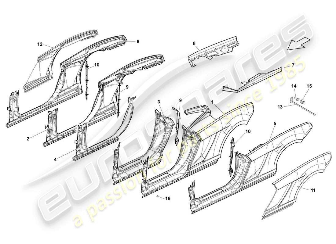 lamborghini lp550-2 spyder (2011) door frame parts diagram
