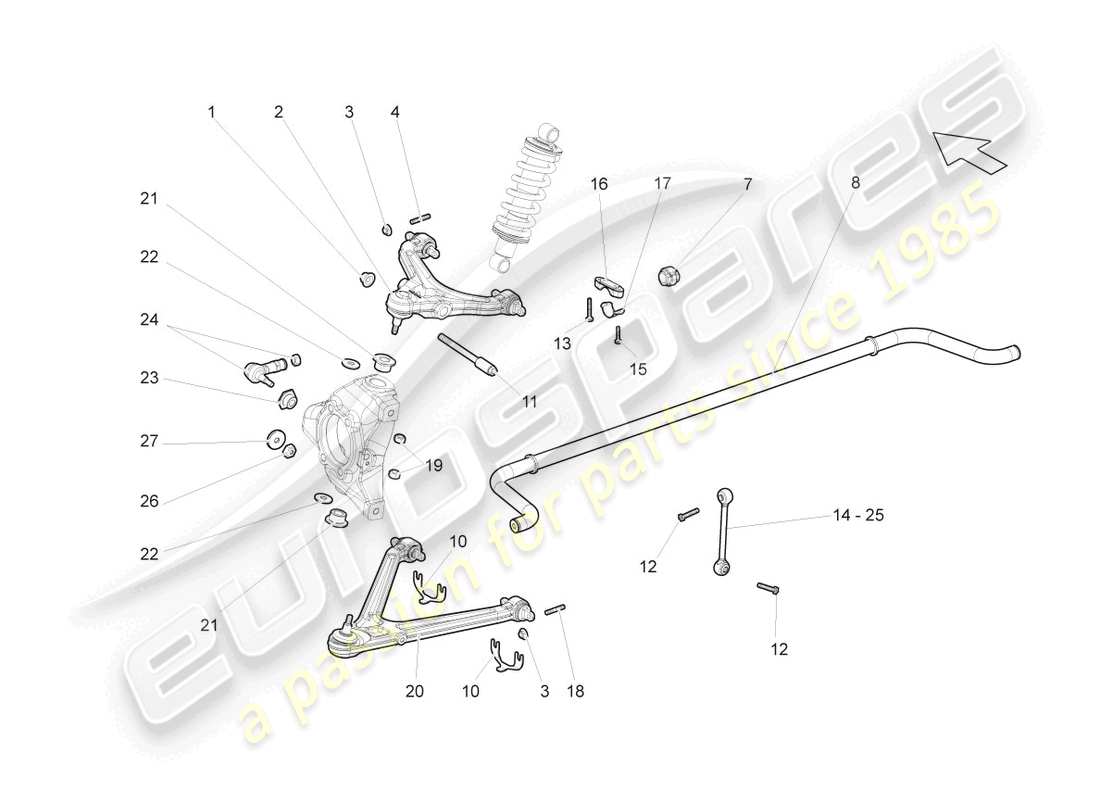 lamborghini gallardo coupe (2008) front axle parts diagram