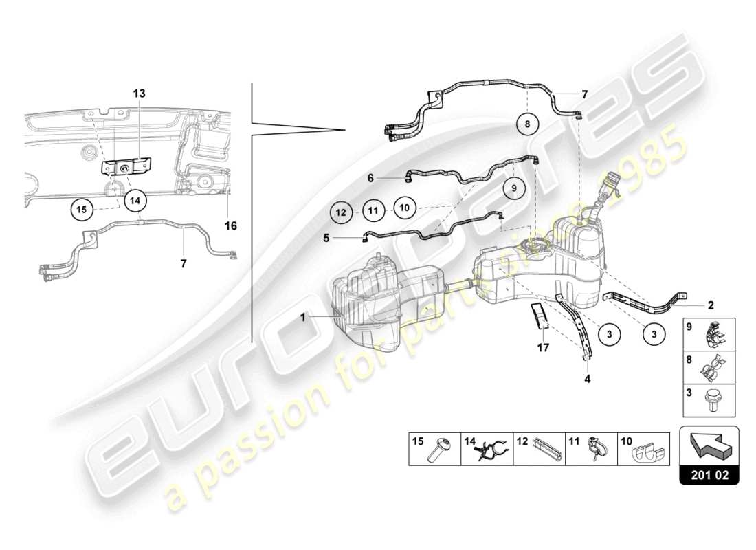 lamborghini 2023 (tecnica) for fuel tank and fuel line fuel line fasteners part diagram