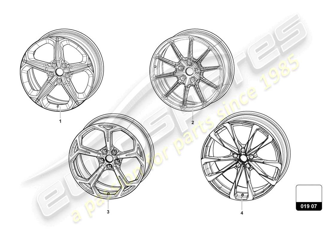 lamborghini urus performante (accessories) aluminium rim part diagram