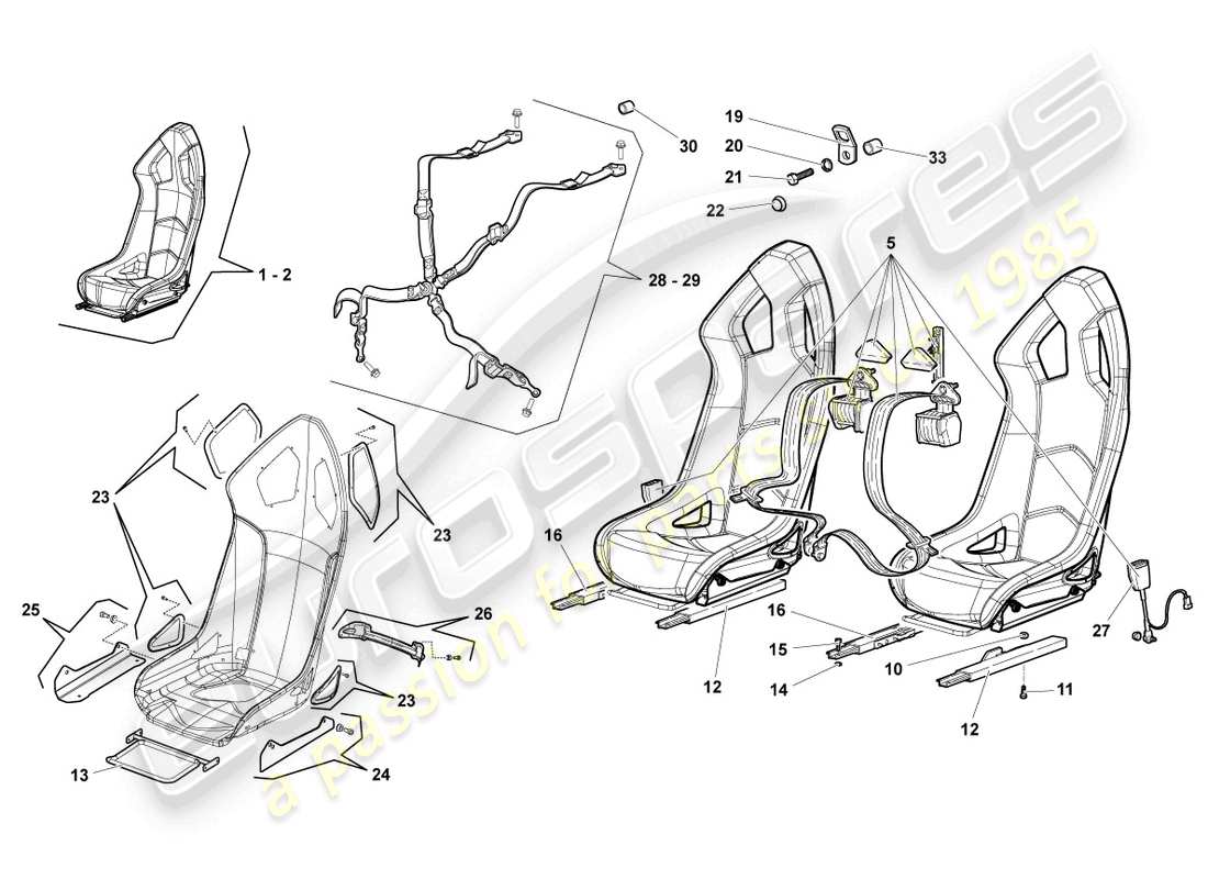 lamborghini reventon seat, complete parts diagram