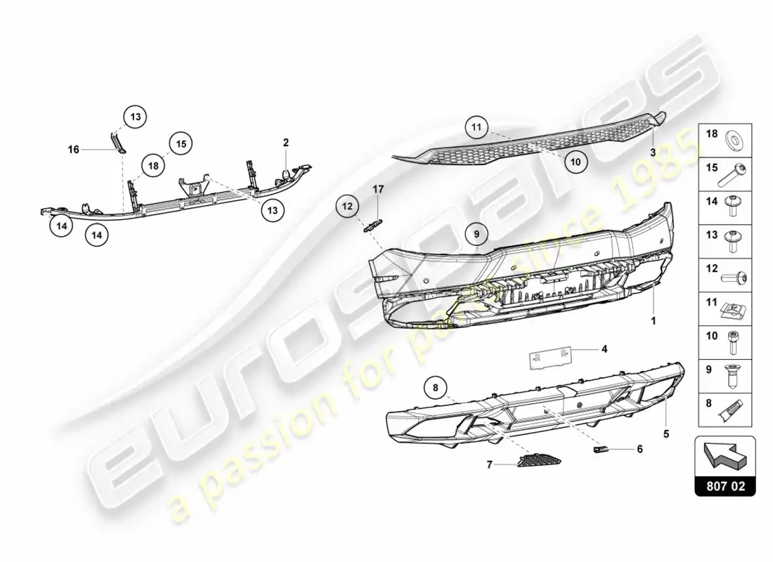 lamborghini lp600-4 zhong coupe (2016) bumper, complete rear parts diagram