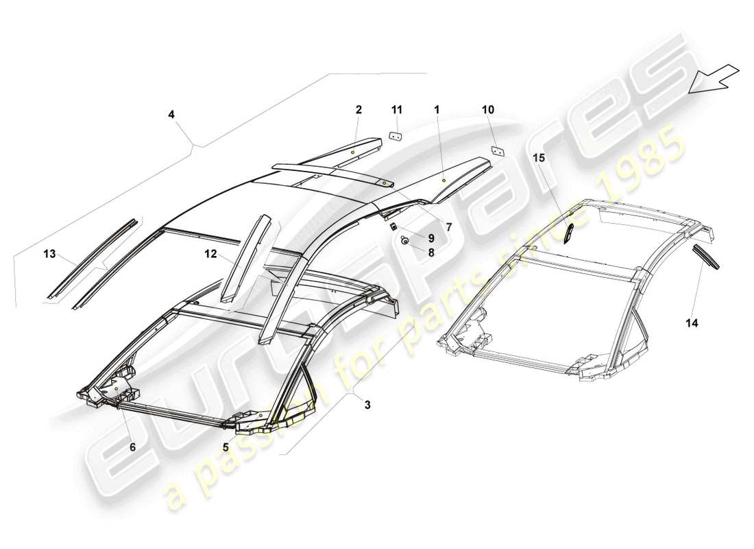 lamborghini superleggera (2008) roof part diagram