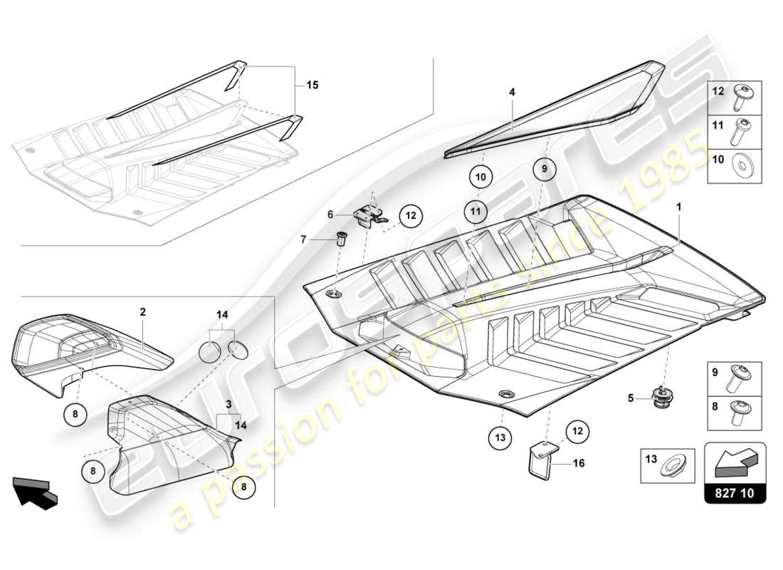 lamborghini sto (2022) bonnet rear parts diagram