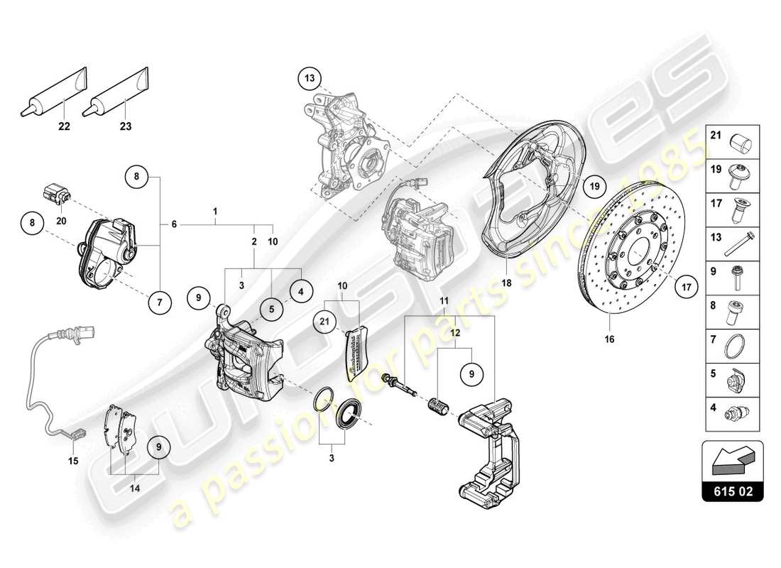 lamborghini urus (2022) fixed calliper brake rear parts diagram