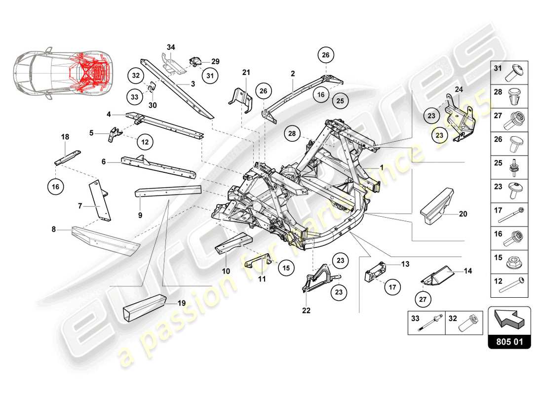 lamborghini 2021 (evo spyder 2wd) chassis rear, inner part diagram
