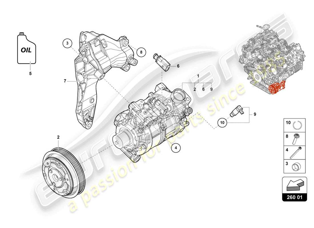 lamborghini urus s (2023) a/c compressor with individual parts part diagram