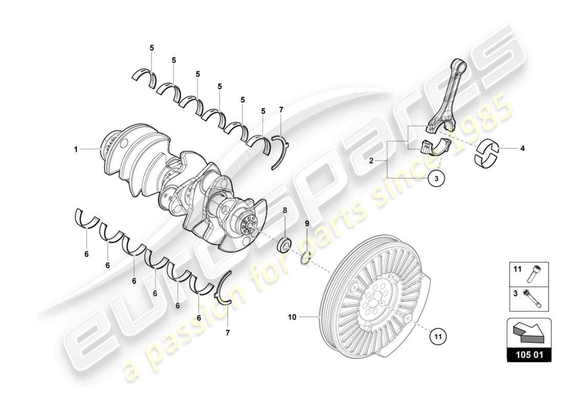lamborghini evo spyder (2022) crankshaft with bearings part diagram