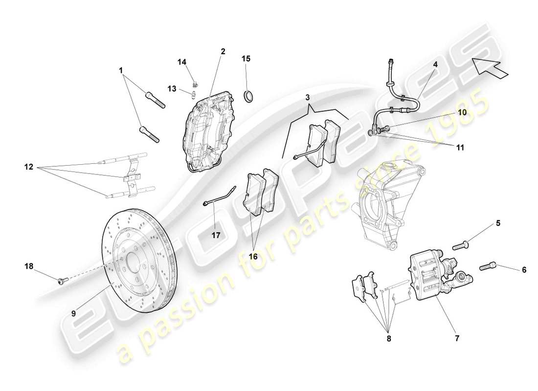 lamborghini superleggera (2008) disc brake rear part diagram