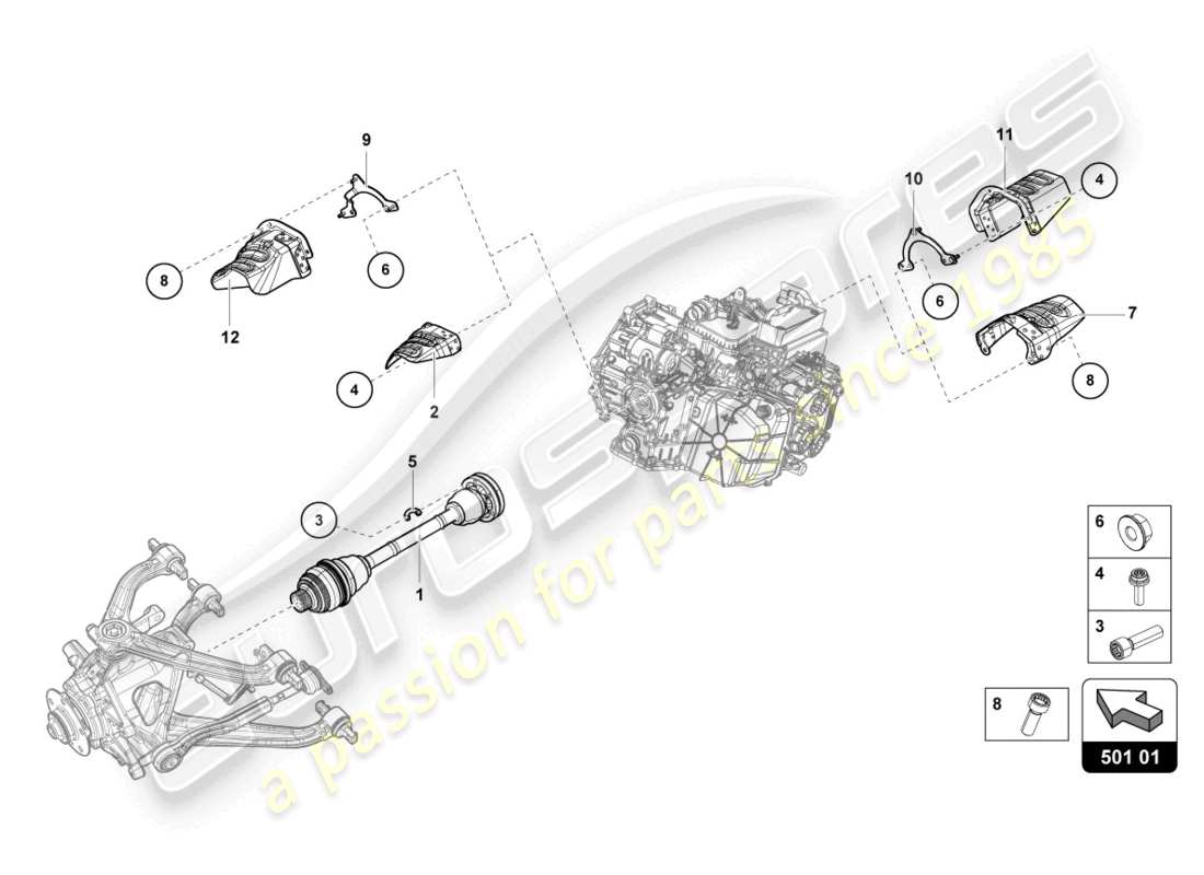 lamborghini evo coupe (2023) axle shaft rear parts diagram