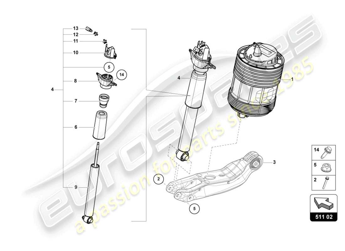 lamborghini urus (2020) shock absorber rear parts diagram