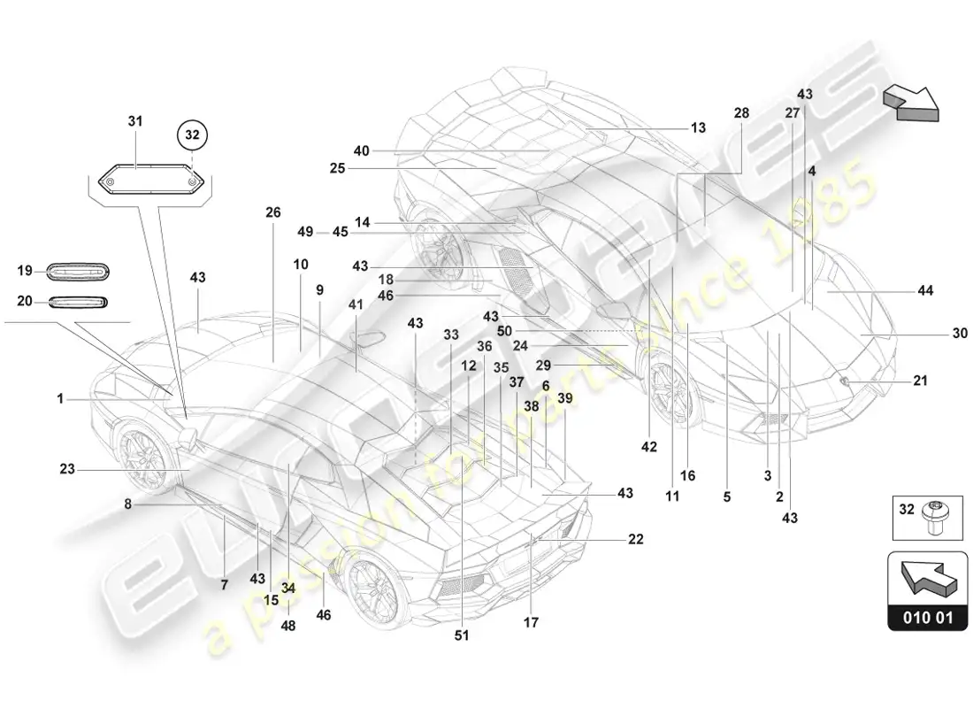 lamborghini lp720-4 coupe 50 (2014) type plates parts diagram