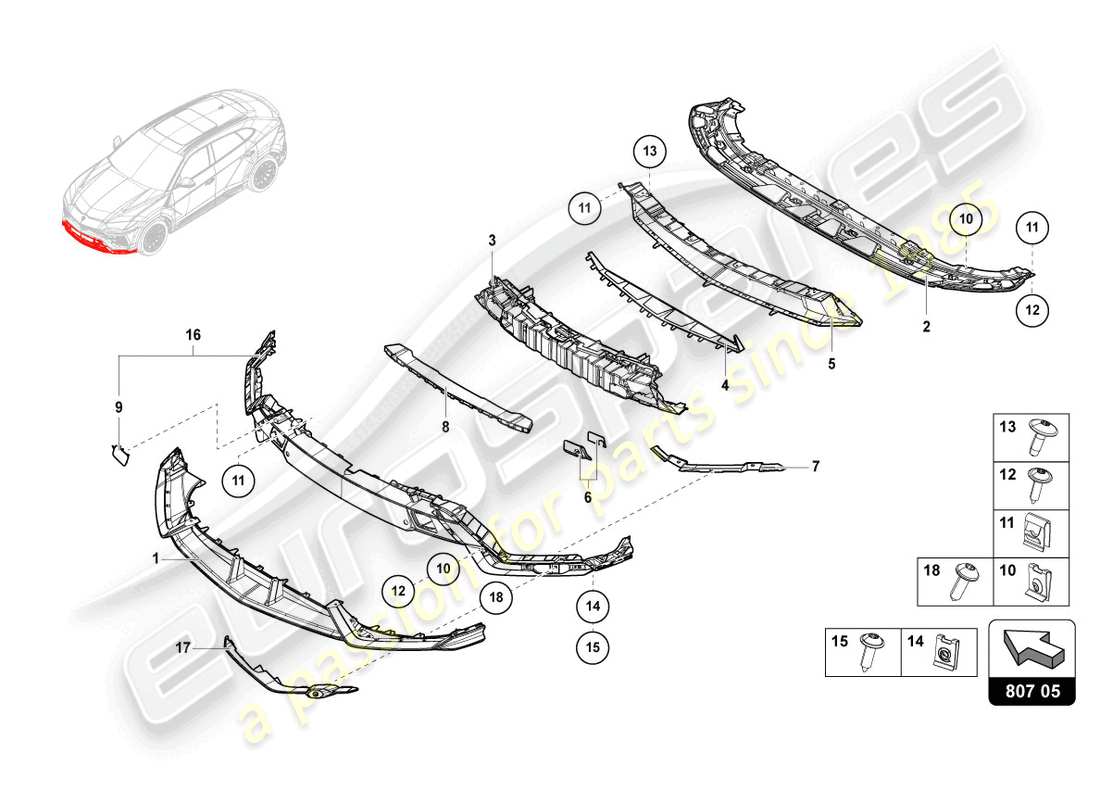 lamborghini urus (2019) bumper, complete carbon parts diagram
