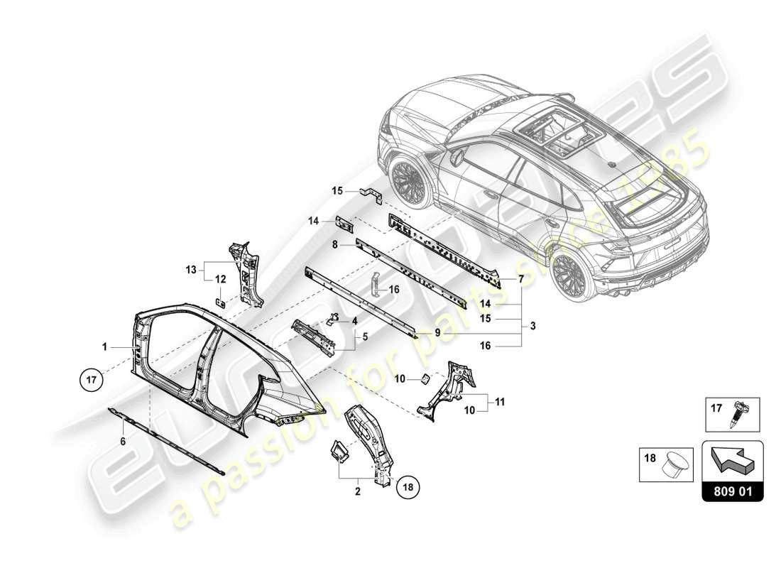 lamborghini urus s (2023) body left part diagram