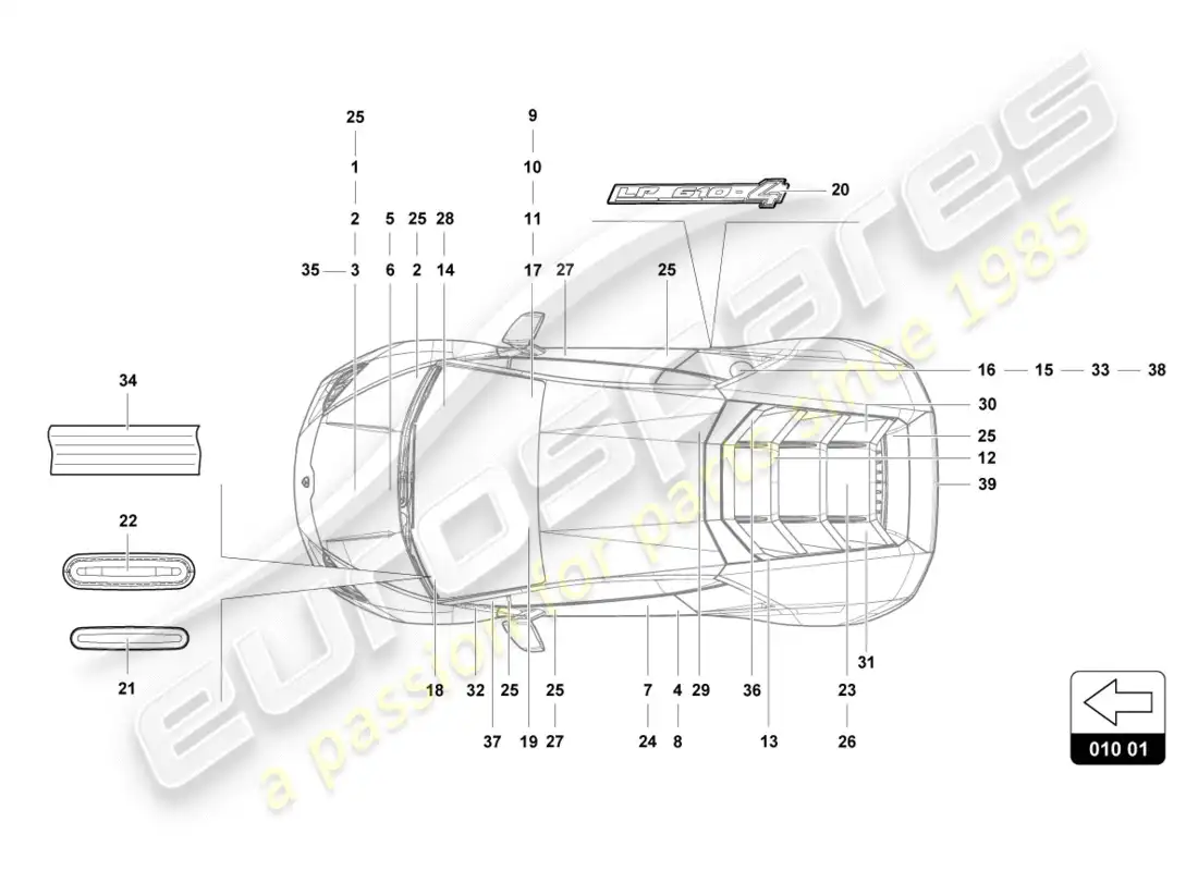 lamborghini performante spyder (2020) inscriptions/lettering parts diagram