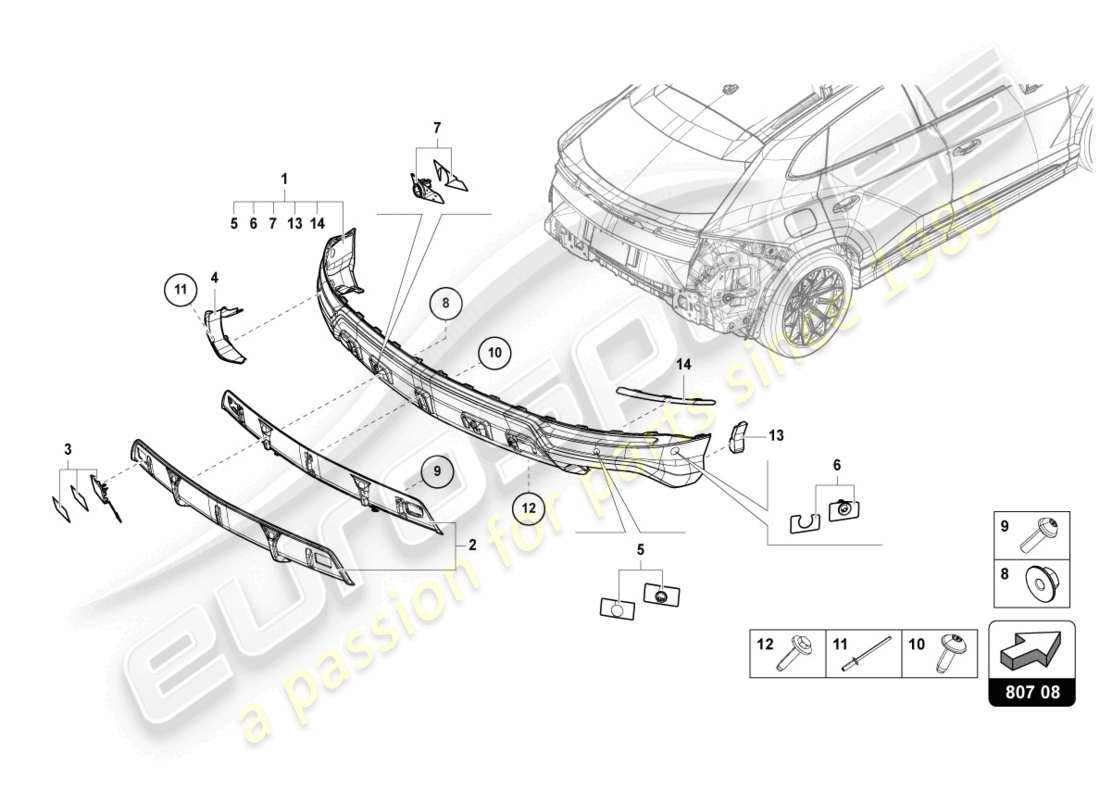 lamborghini urus s (2023) bumper, complete rear carbon part diagram