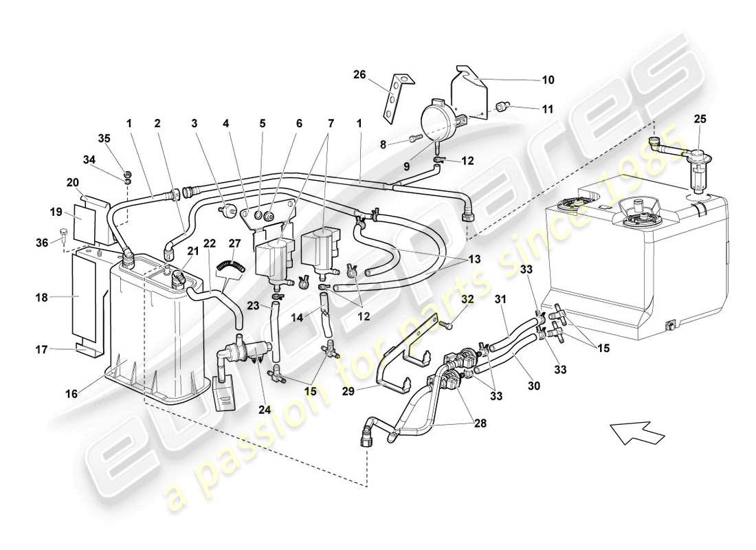 lamborghini lp640 roadster (2008) activated charcoal container part diagram