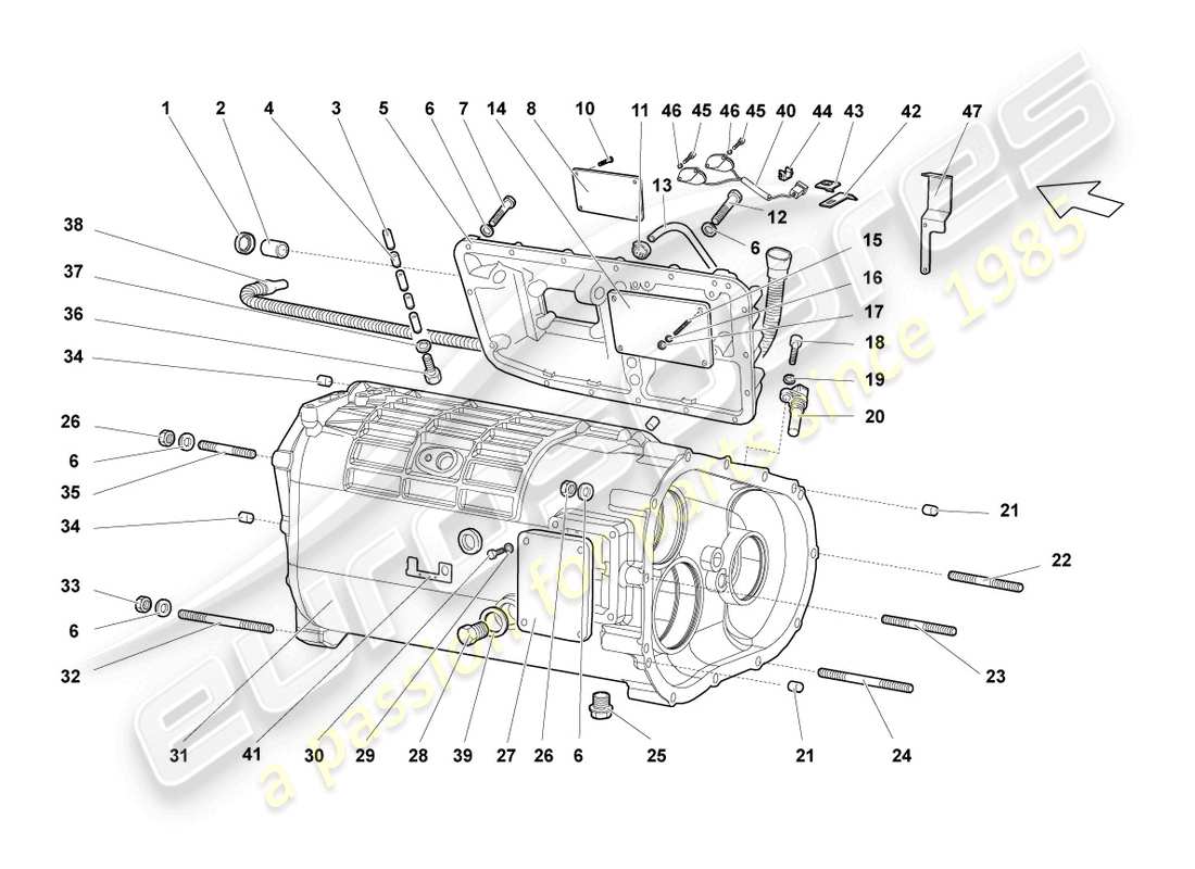 lamborghini lp640 roadster (2008) gearbox housing and attachments part diagram