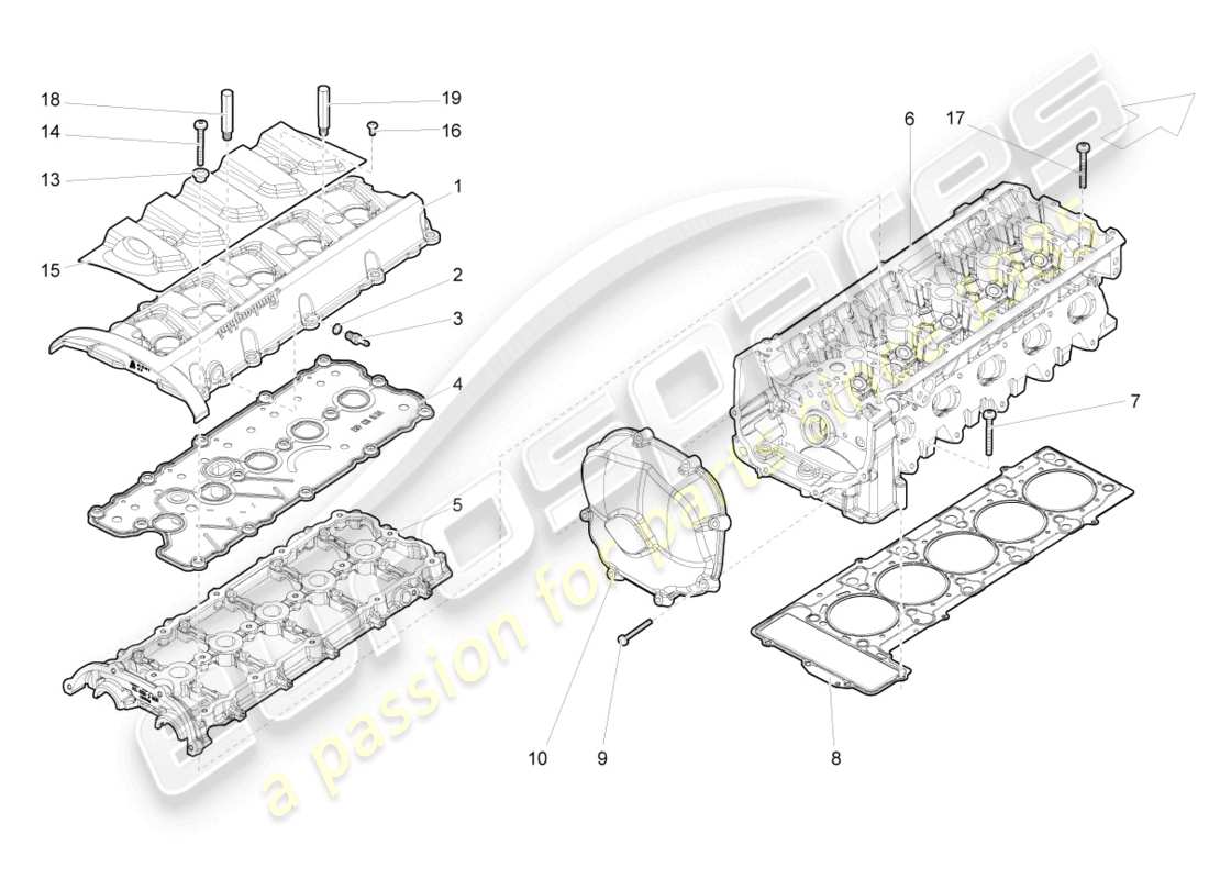 lamborghini gallardo spyder (2006) cylinder head cylinders 6-10 parts diagram