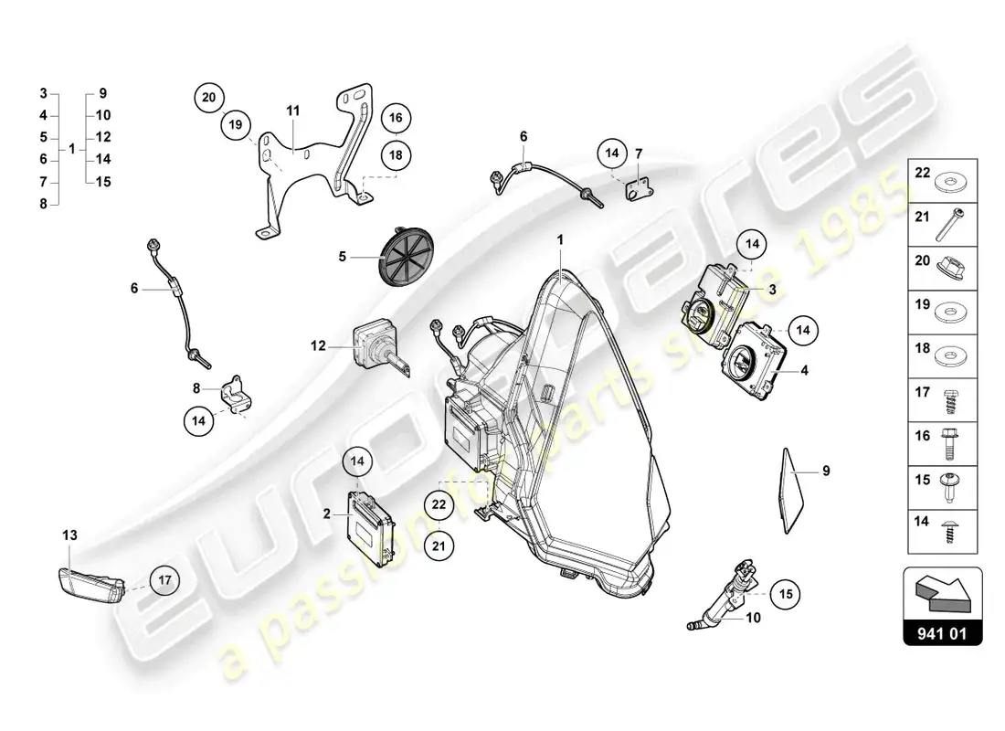 lamborghini lp700-4 coupe (2013) headlights parts diagram