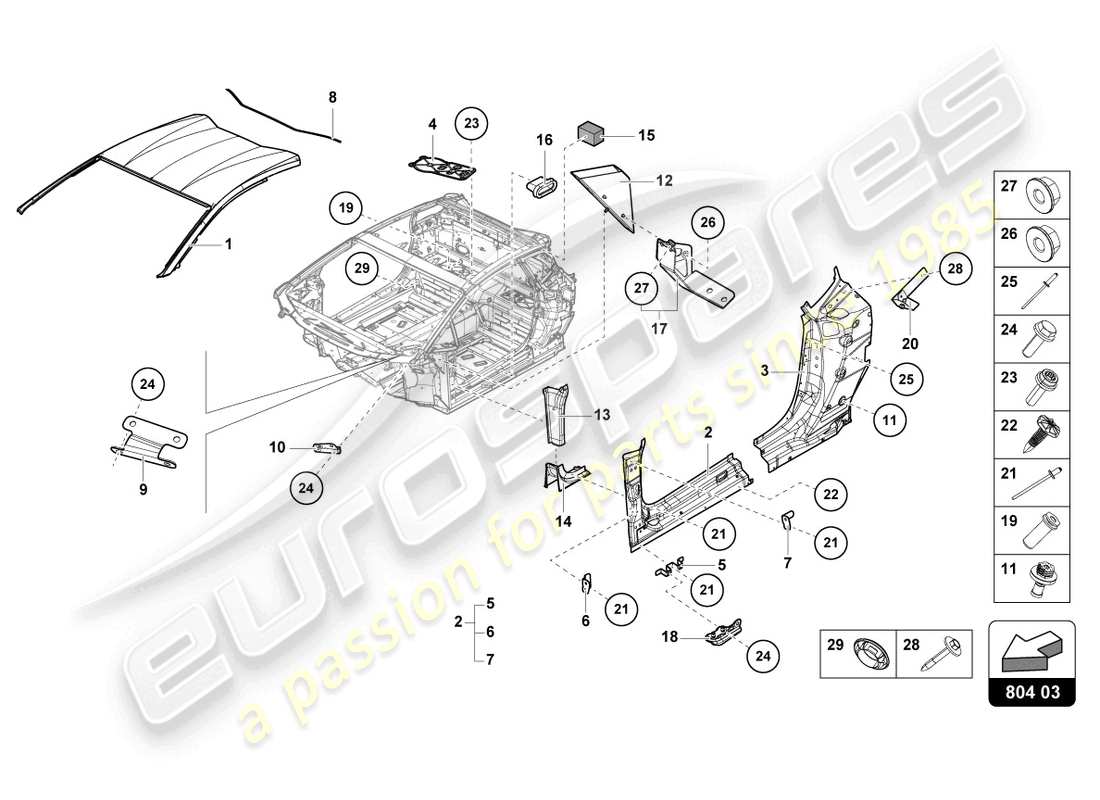 lamborghini 2023 (sto) roof reinforcement part diagram