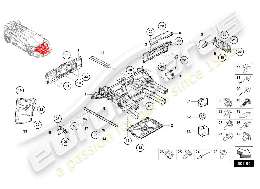 lamborghini 2023 (sto) front frame part diagram