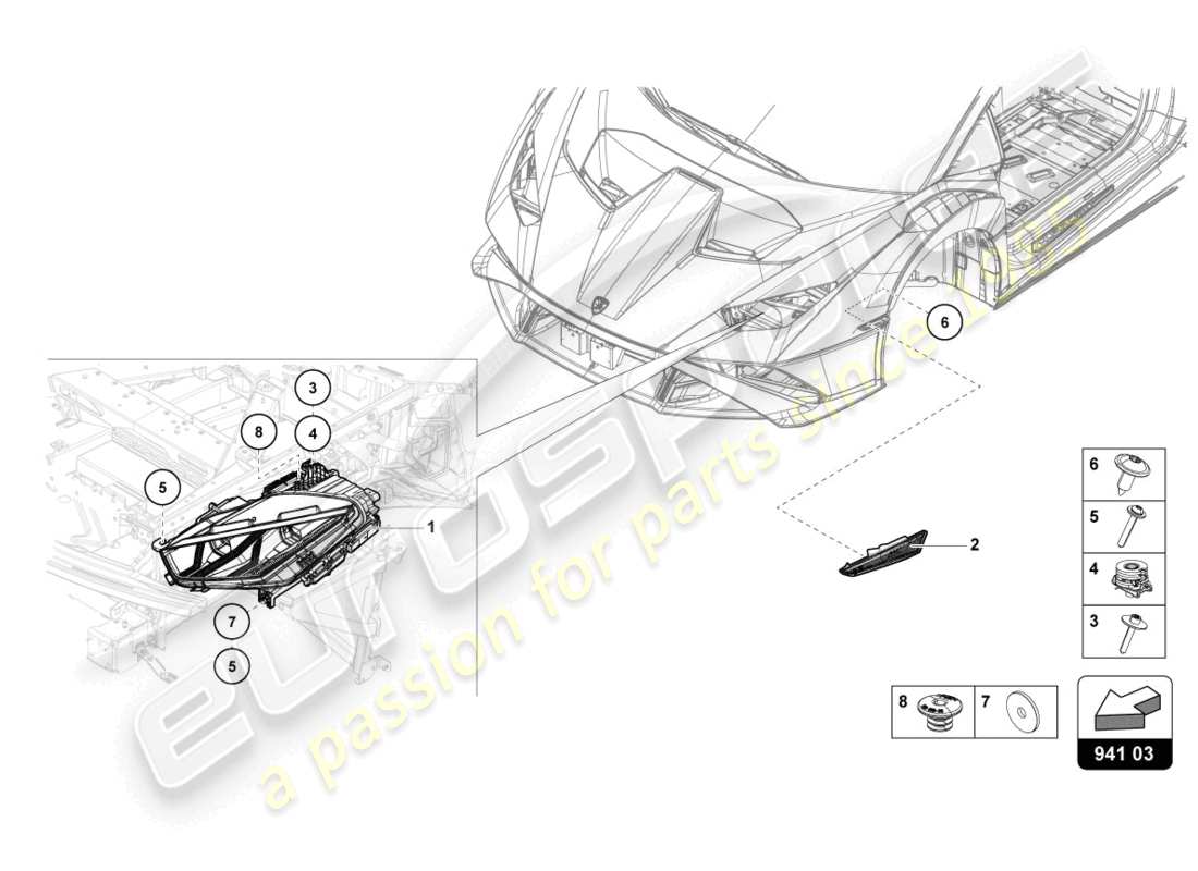 lamborghini 2022 (sto) led headlight front part diagram