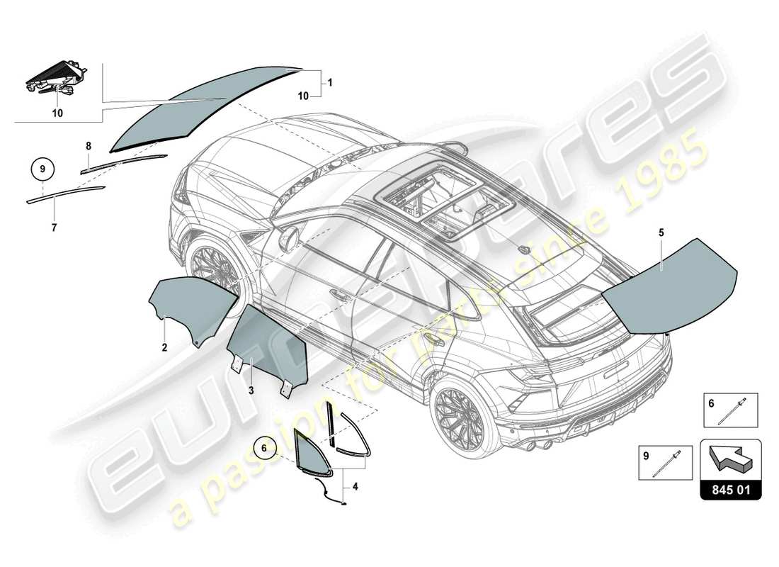 lamborghini urus (2021) window glasses parts diagram