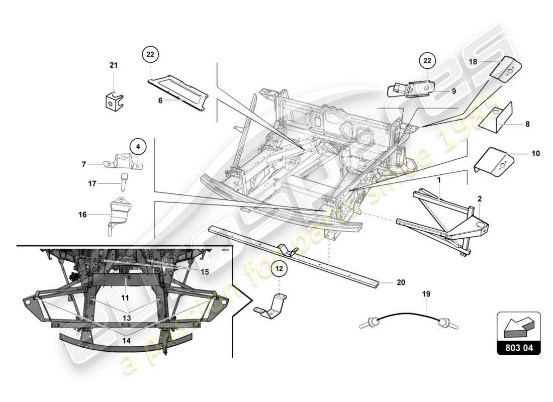 lamborghini 2018 (super trofeo evo) front frame inner elements part diagram