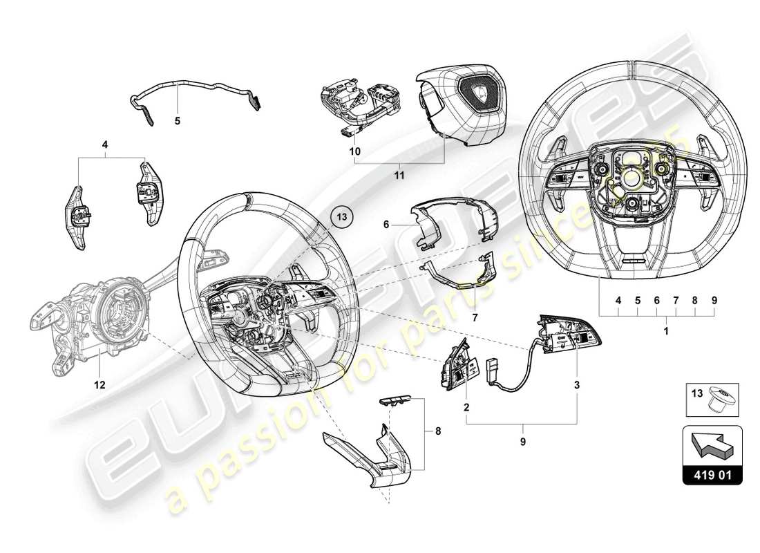 lamborghini urus (2020) steering wheel parts diagram