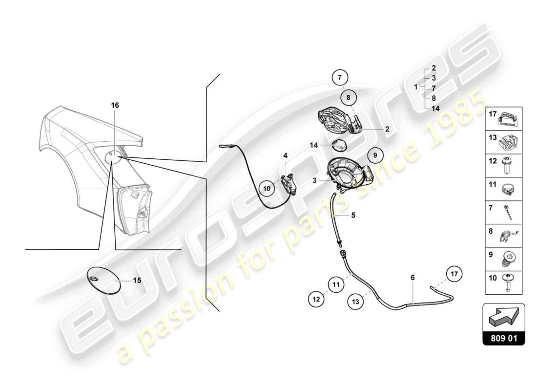 lamborghini 2022 (evo coupe) fuel filler flap part diagram
