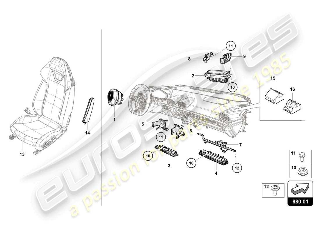lamborghini evo coupe (2023) airbag part diagram