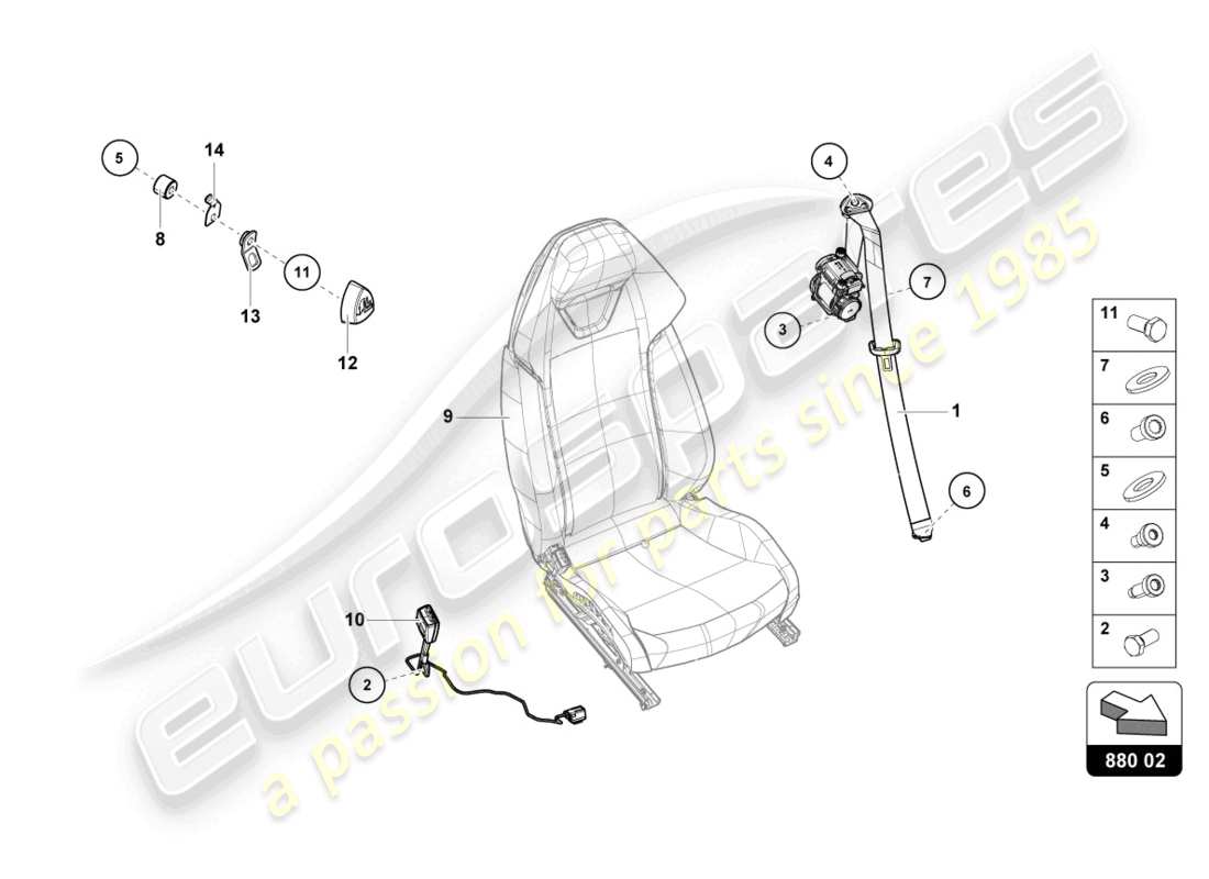 lamborghini sto (2022) seat belts parts diagram