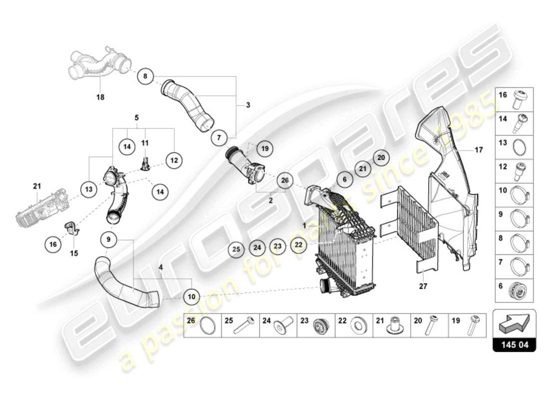 lamborghini urus (2021) charge air cooler right parts diagram